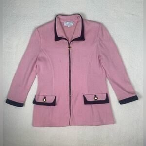 St. John Pink Black Knit Cardigan Sweater Zip Up Size 10